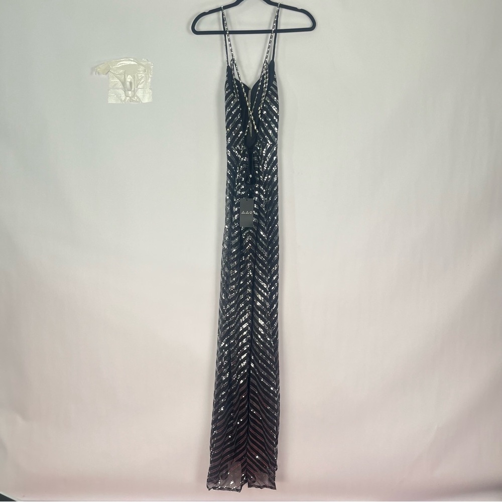 Women’s Black with Silver Sequin Mermaid Trumpet Gown Dress Size L NWT - Picture 7 of 10